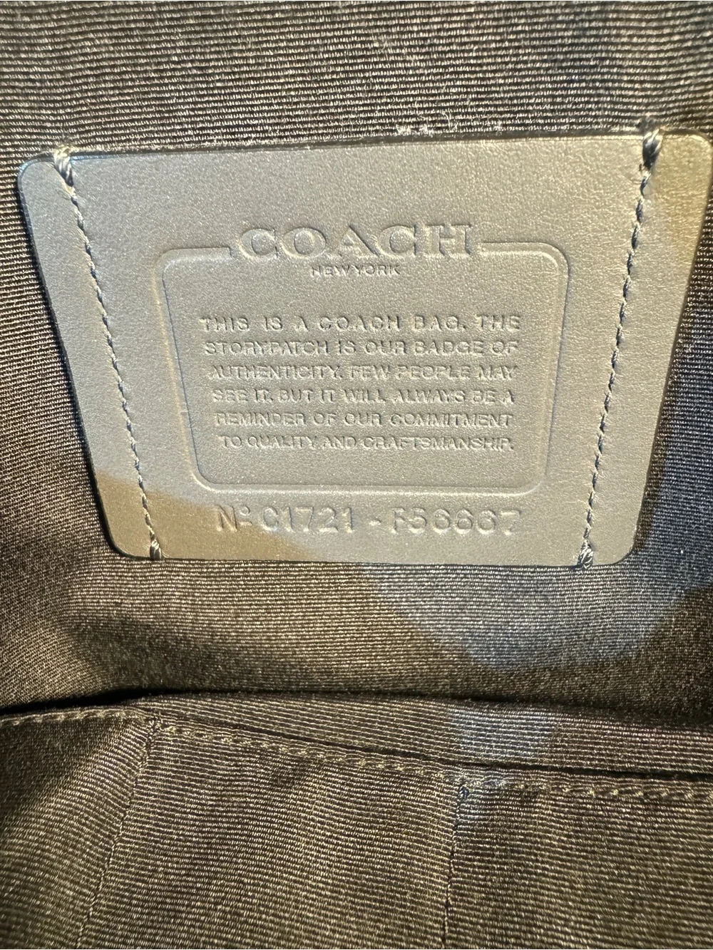 Coach Men's Gray Leather Backpack with Blue Stripe